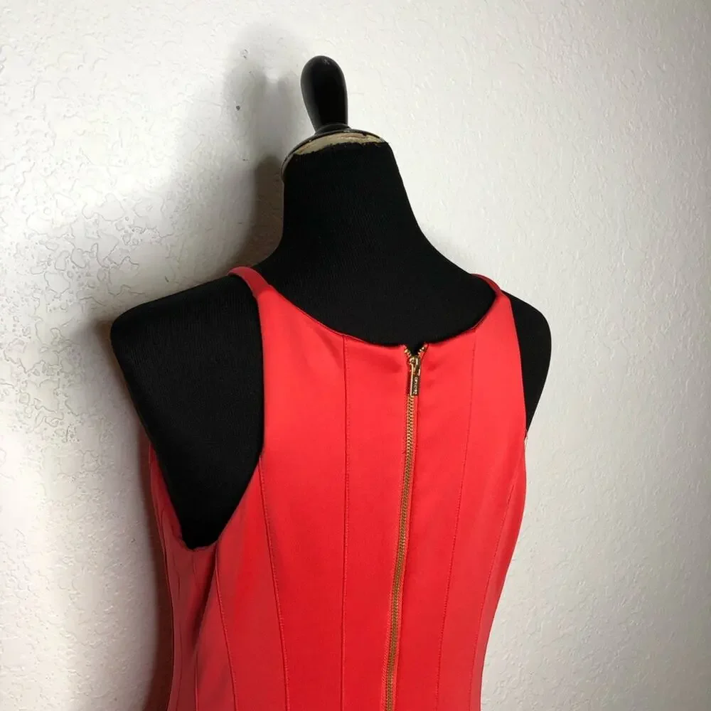 Calvin Klein coral orange pleated sleeveless fit & flare dress size 10